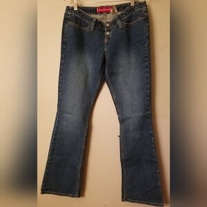 VTG Levis 520 90s Too Super Low Rise 7Jr S Flares Dark Wash Distressed